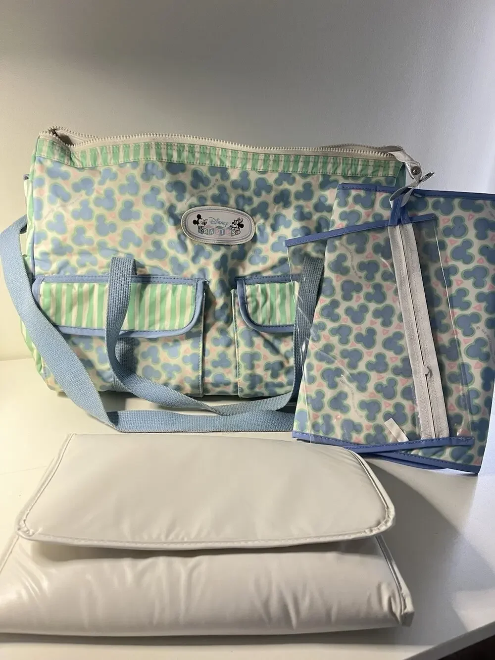 RARE Vintage 90s Disney Babies Mickey Minnie Diaper Bag W ACCESSORIES Needs Zip